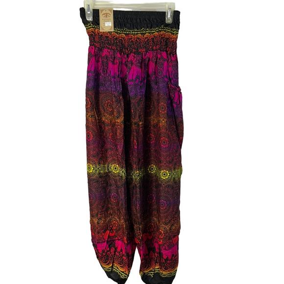 Kathmandu Pants - Kathmandu Black and Orange Patterned Harem Pants Small Medium New Pockets
